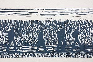 Onderweg langs zee , lino , 25x60  2017