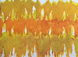 Onderweg, oker, sjabloon , 40x50 2016